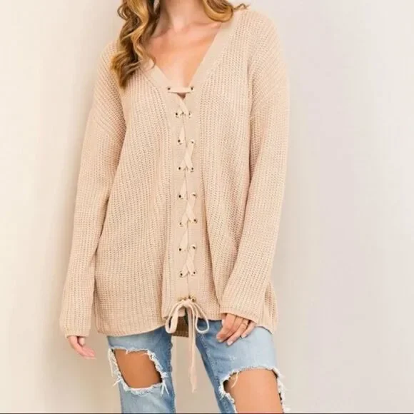 Entro Peach lace up sweater - Picture 7 of 9